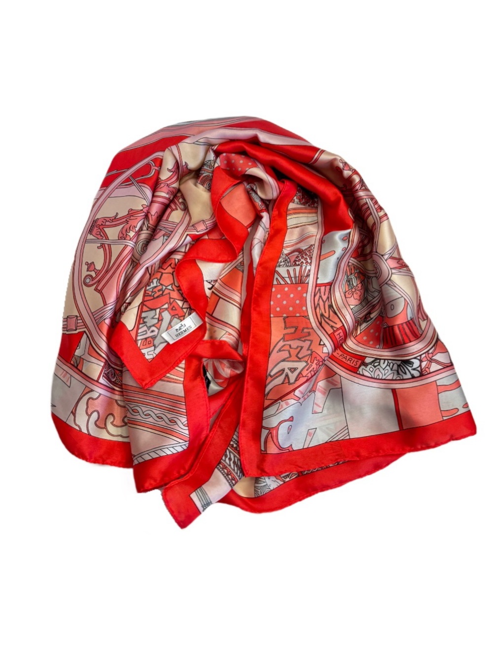 HERMES WASHINGTON CARRIAGE Cashmere Rouge Grenadine Pink Rose Designer Scarf - Picture 2 of 16